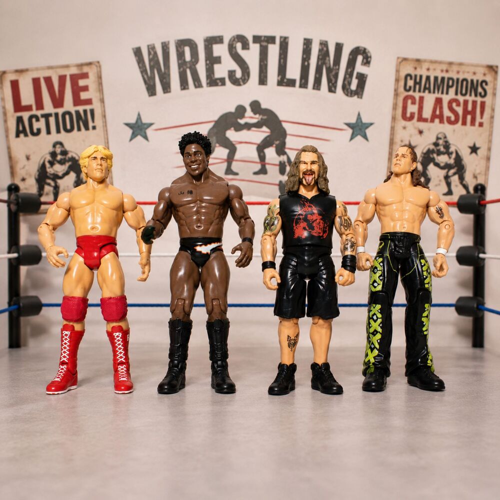 Lot of 4 Jakks Pacific WWE Wrestling Action Figures Ric Flair Shawn Michaels